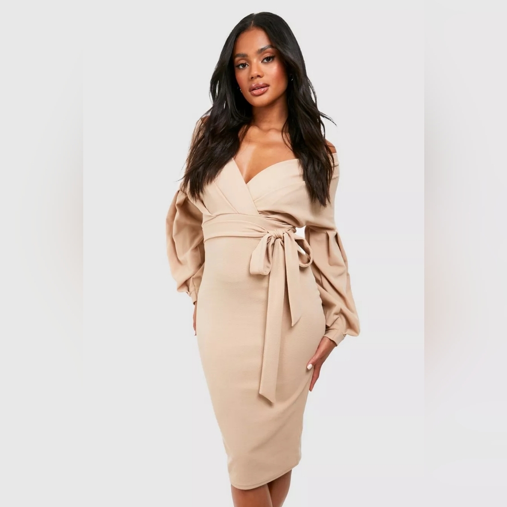 Boohoo- Off the shoulder wrap dress. NEW-Color Stone, Sz 20